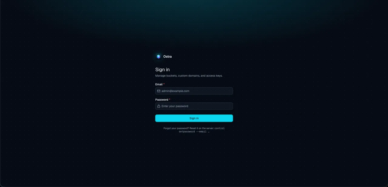 Ostra authentication sign-in screen